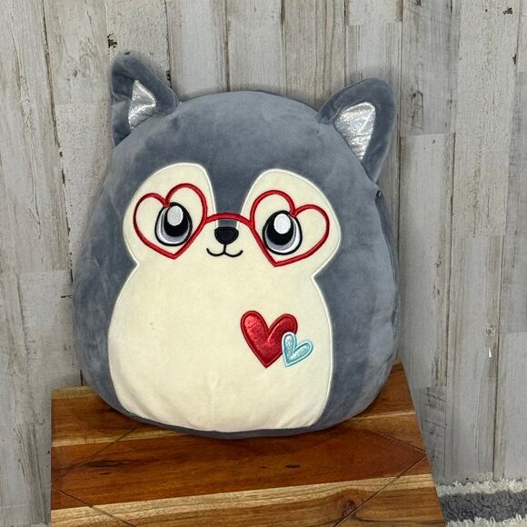 Squishmallows Ryan the Husky 14"‎ Valentine Plush with Heart Glasses - Picture 1 of 4